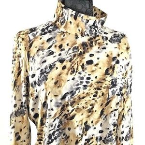 St. JOHN Womens Blouse Animal Print Black Brown St